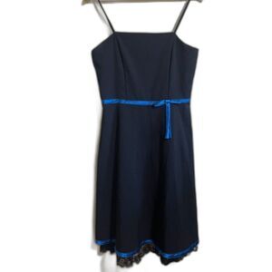 IN vintage black spaghetti strap dress lace blue bow trim fit & flare 13 medium